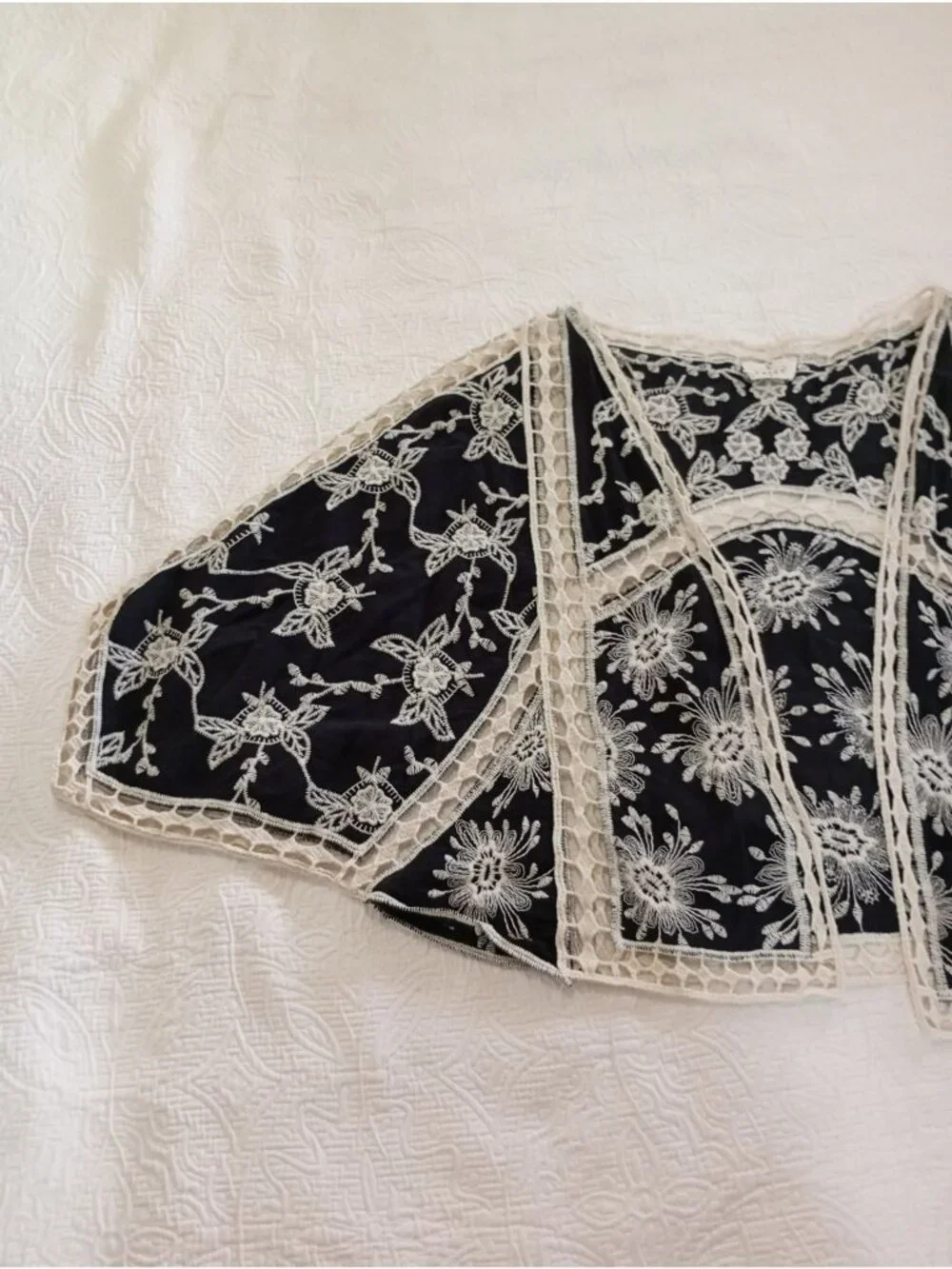 Ember Boho Black Sheer Lace Floral Embroidered Open Cardigan Kimono Women S